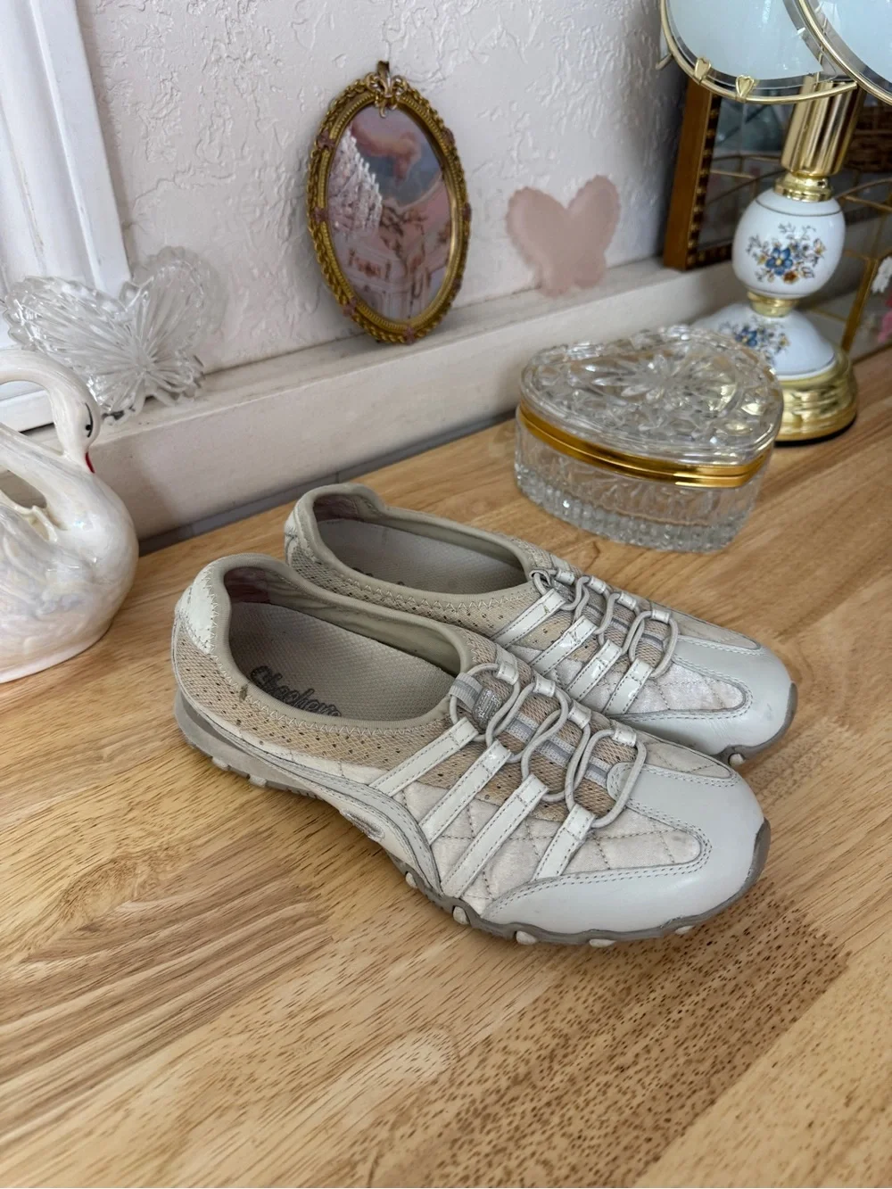 Skechers Y2K Sporty Ballet Flats Beige Mesh Slip On Sneakers Size 7